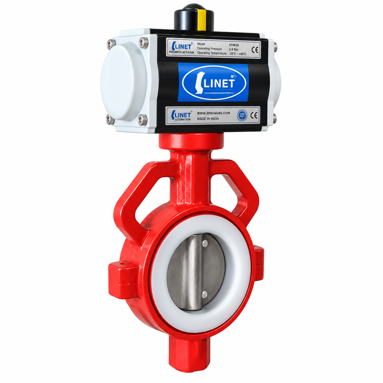 Pneumatic Actuator Operated FEP / PFA Lined Butterfly Valve