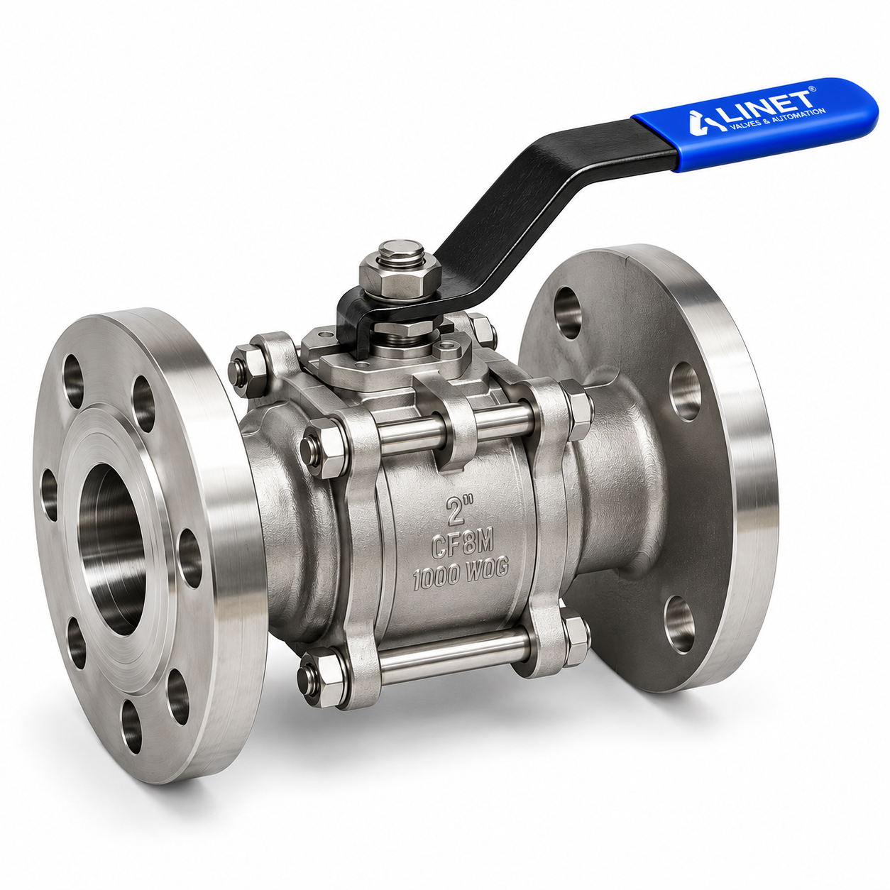 HANDLE OPERATED 3 PC BALL VALVE FLANGED END