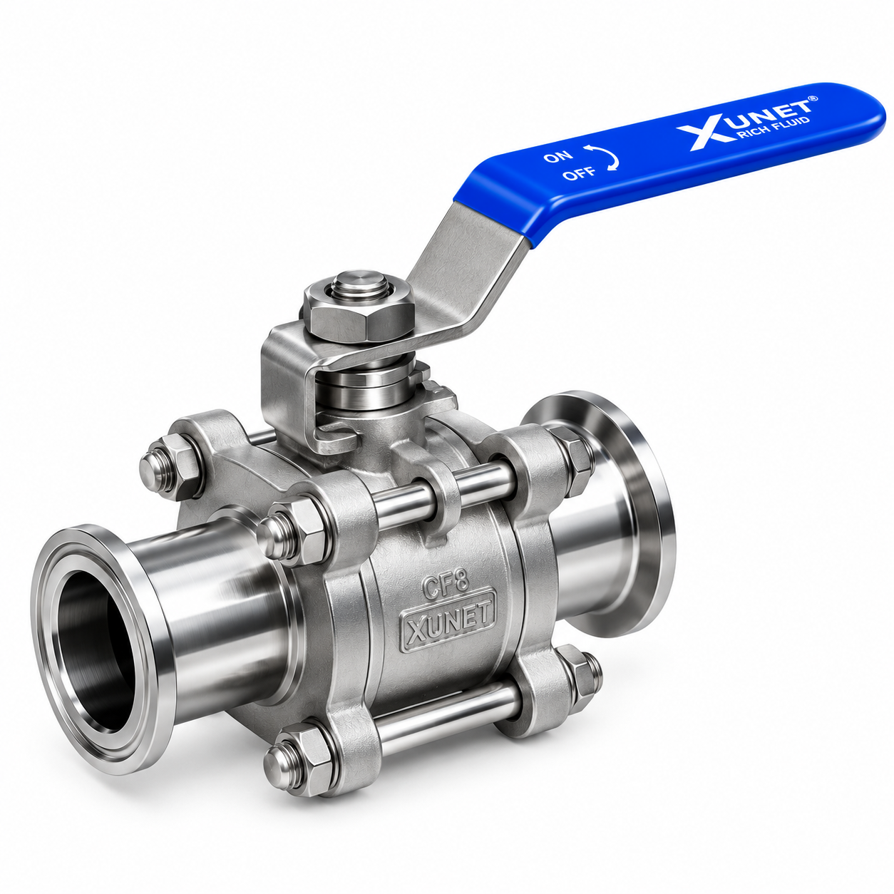 HANDLE OPERATED 3 PC BALL VALVE TRICLOVER END
