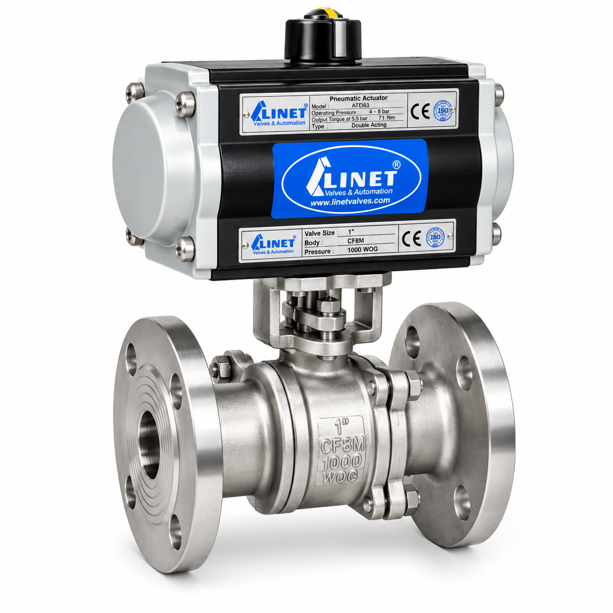 PNEUMATIC ROTARY ACTUATOR OPERATED 2 PC DESIGN BALL VALVE FLANGED END