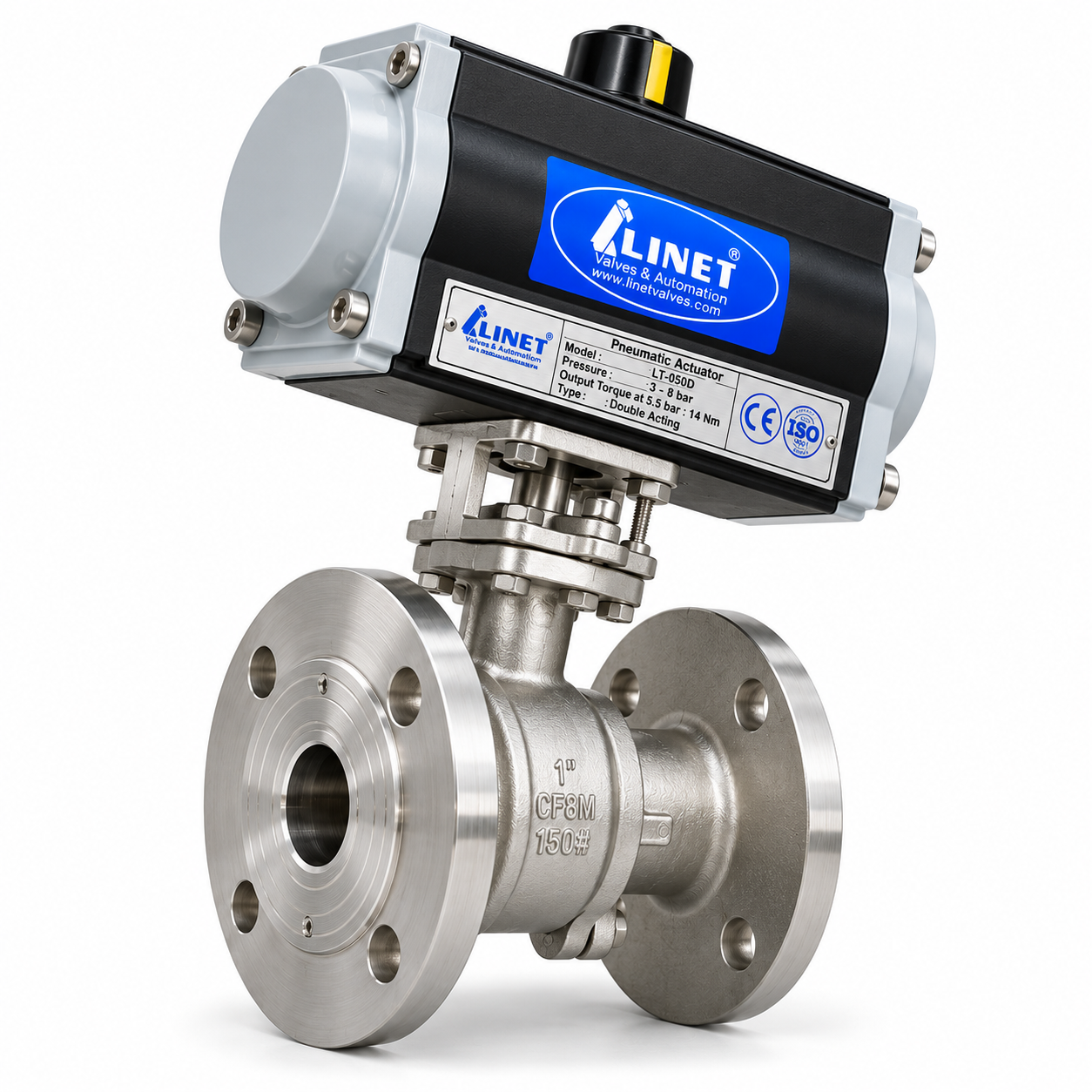 PNEUMATIC ROTARY ACTUATOR OPERATED FLUSH BOTTOM BALL VALVE FLANGED END
