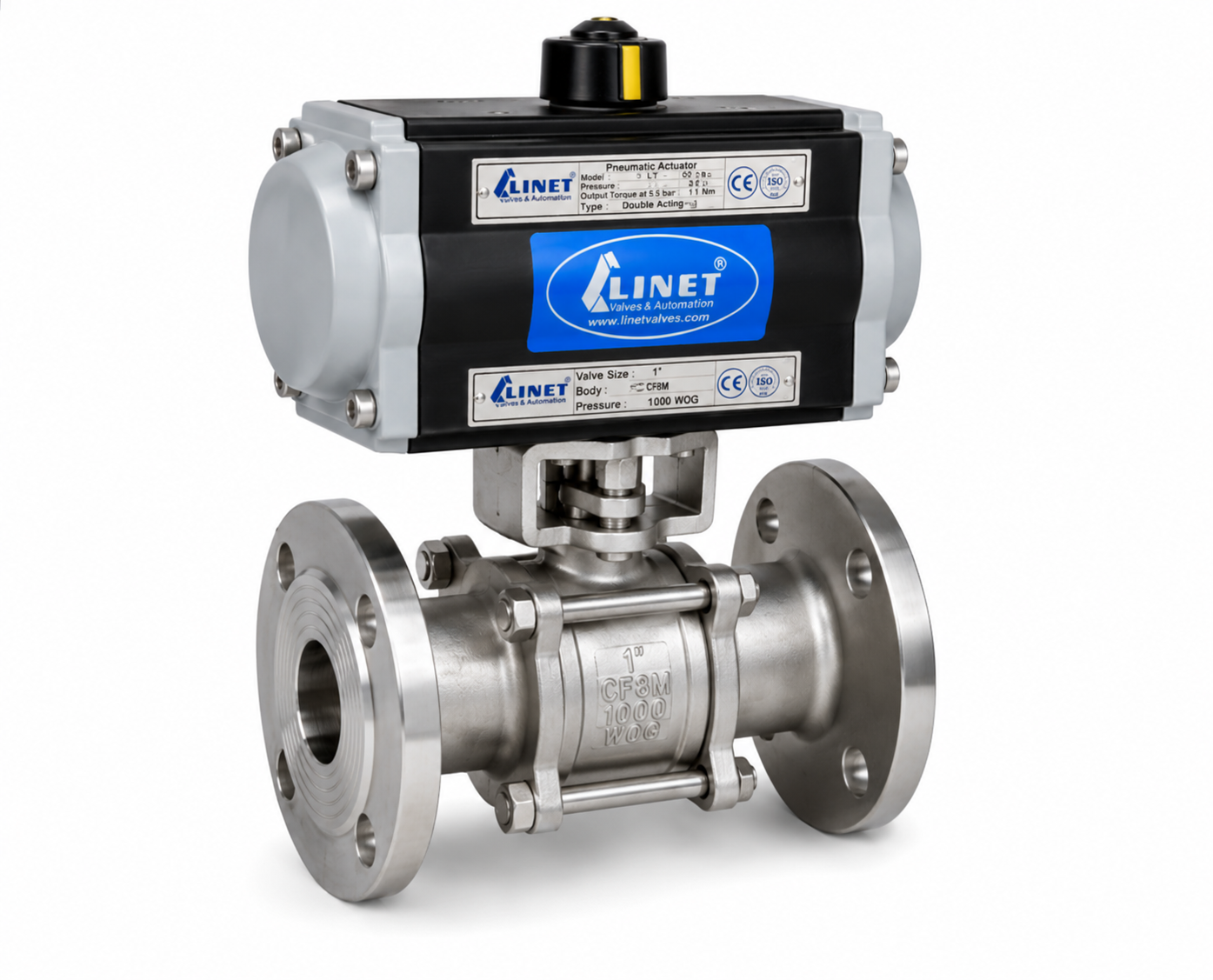 PNEUMATIC ROTARY ACTUATOR OPERATED 3 PC DESIGN BALL VALVE FLANGED END