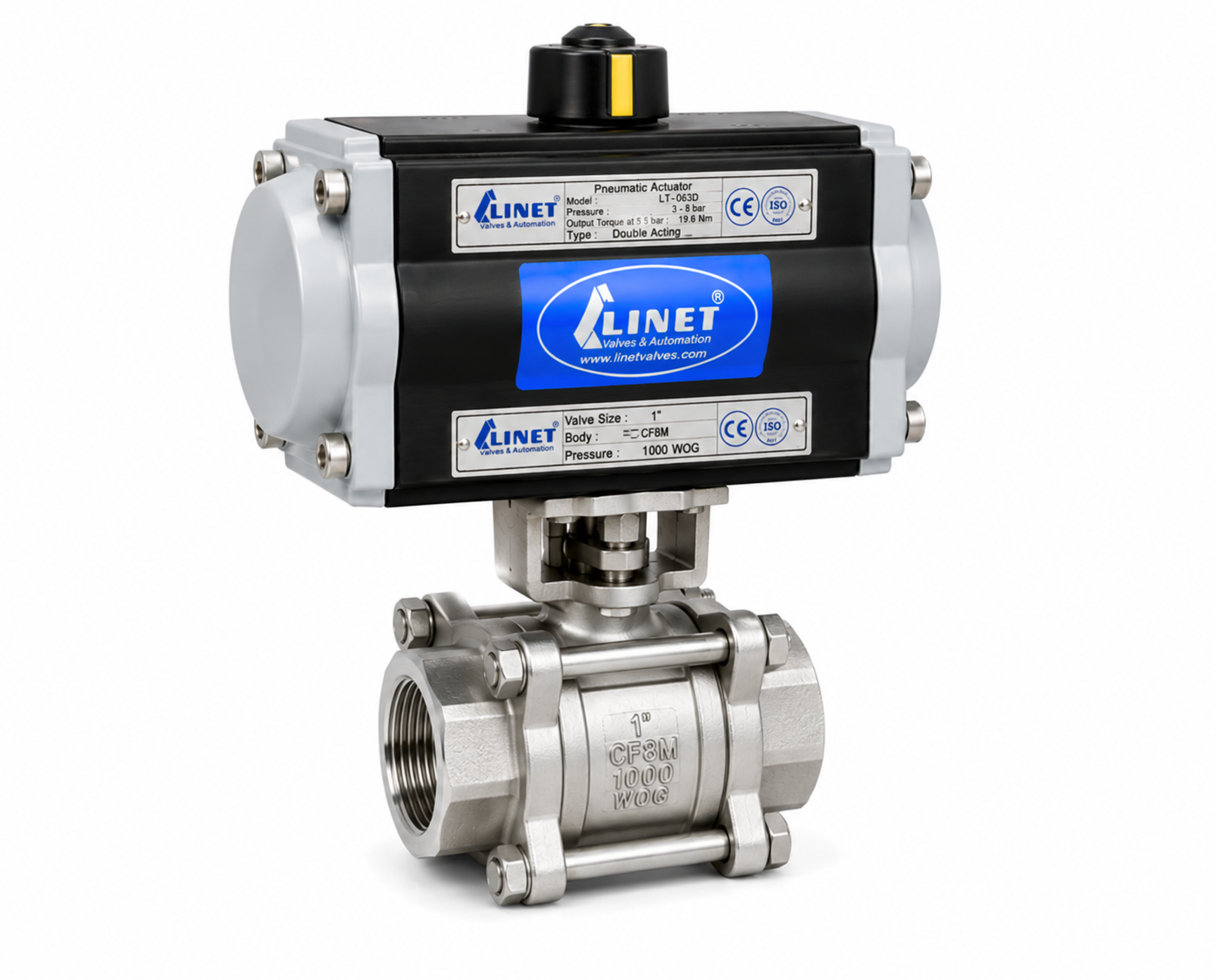 PNEUMATIC ROTARY ACTUATOR OPERATED 3 PC DESIGN BALL VALVE TRICLOVER END