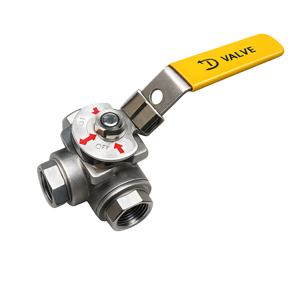 THREE WAY BALL VALVE WITH LOCKABLE HANDLE