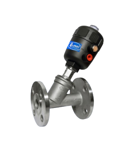 BCV MODEL 2 WAY PNEUMATIC OPERATED ANGLE TYPE ON-OFF CONTROL VALVE FLANGE END