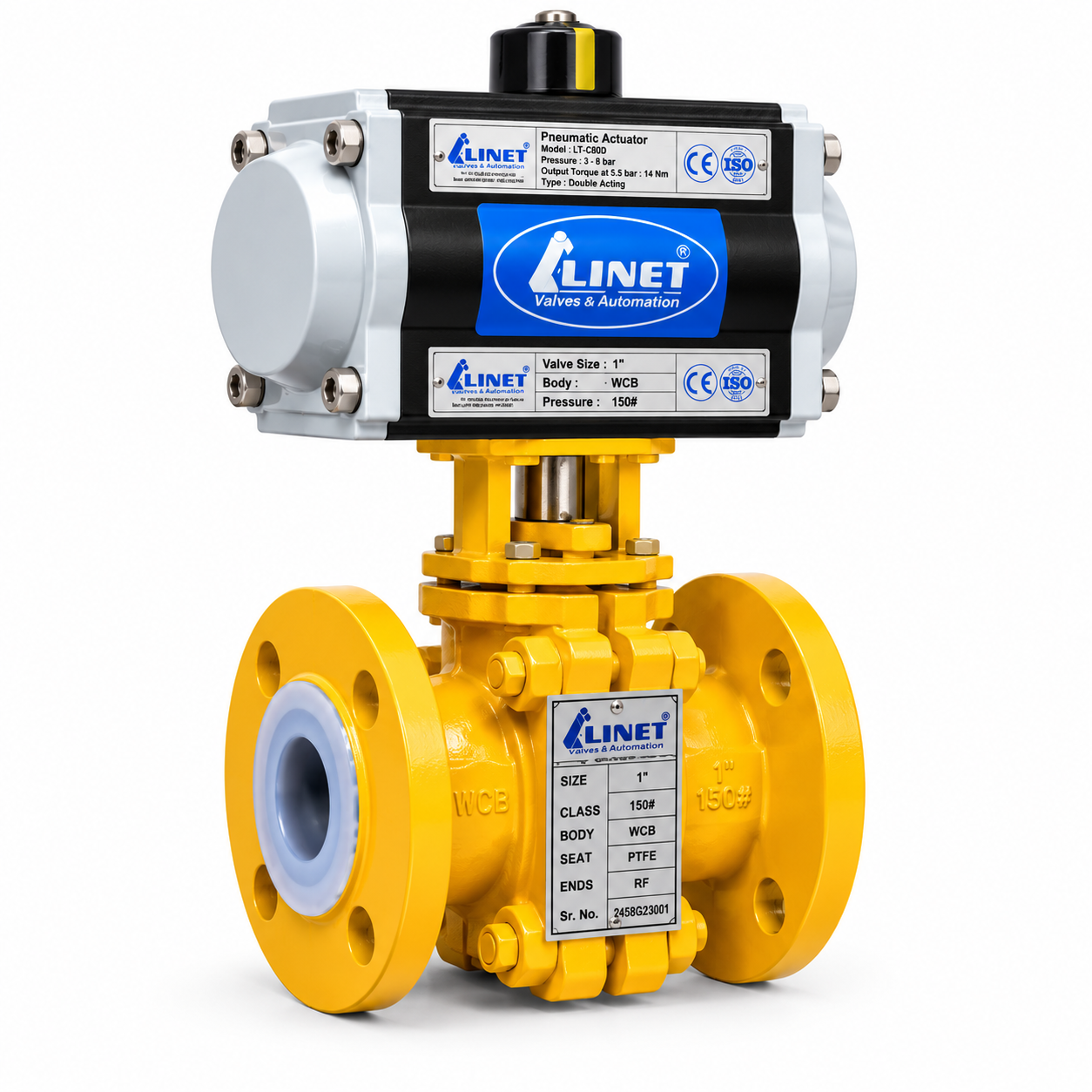 PNEUMATIC ROTARY ACTUATOR OPERATED FEP/PFA LINED BALL VALVE