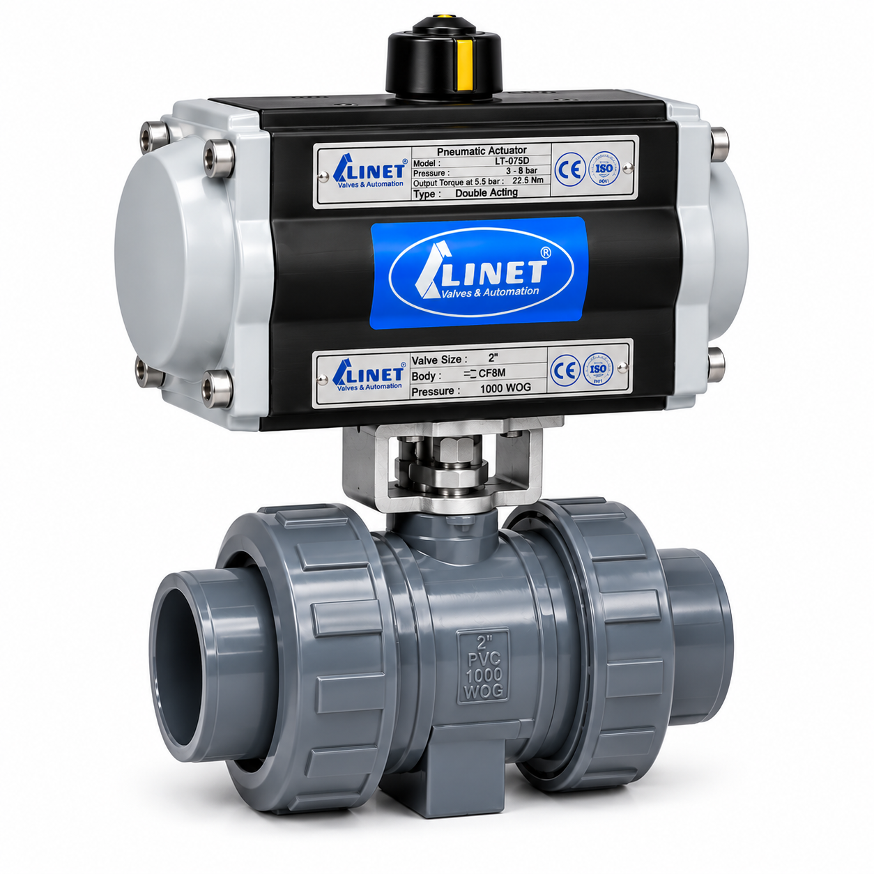 PNEUMATIC ROTARY ACTUATOR OPERATED UPVC BALL VALVE