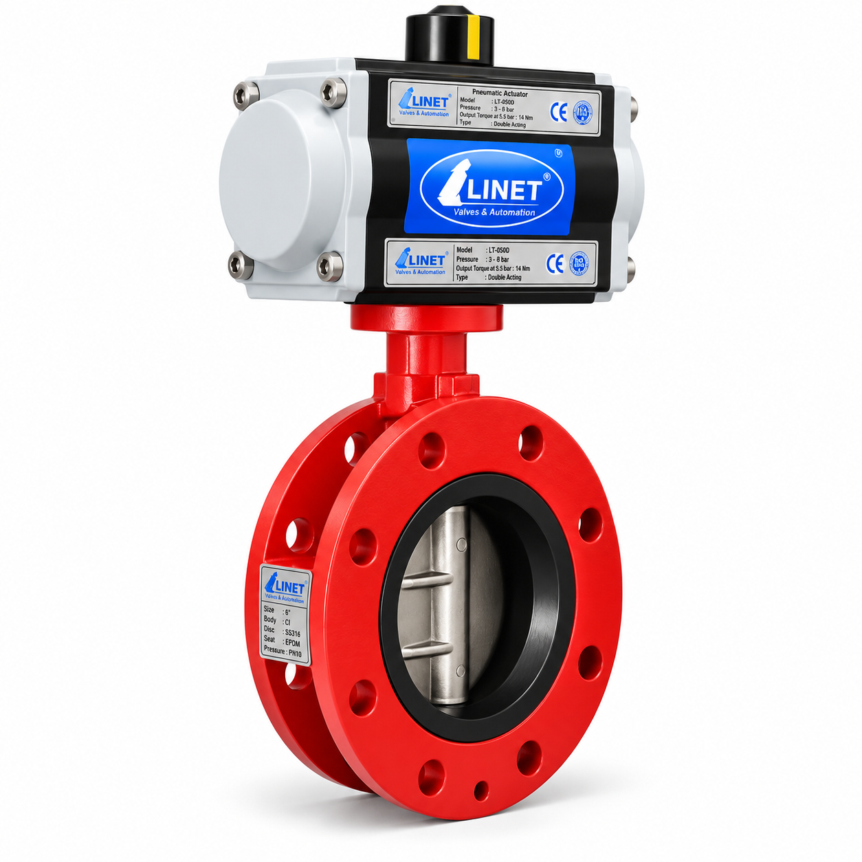 Pneumatic Rotary Actuator Operated Double Flange Type Butterfly Valve