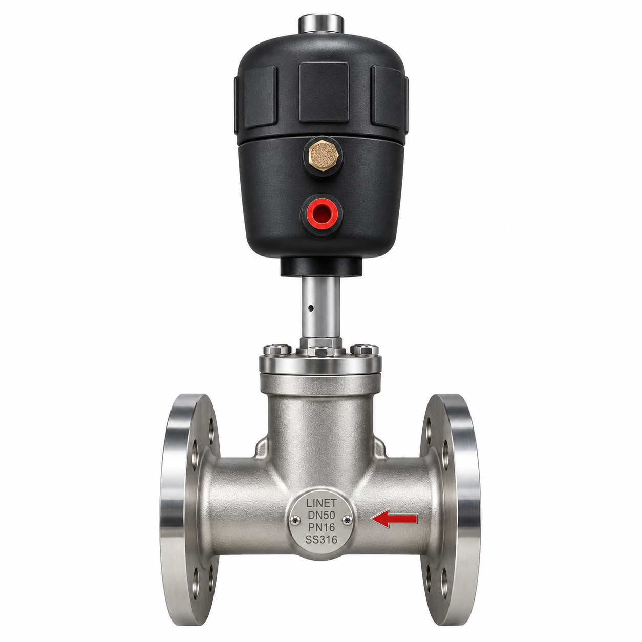 BCV MODEL 2 WAY PNEUMATIC OPERATED T-TYPE ON-OFF CONTROL VALVE FLANGED END